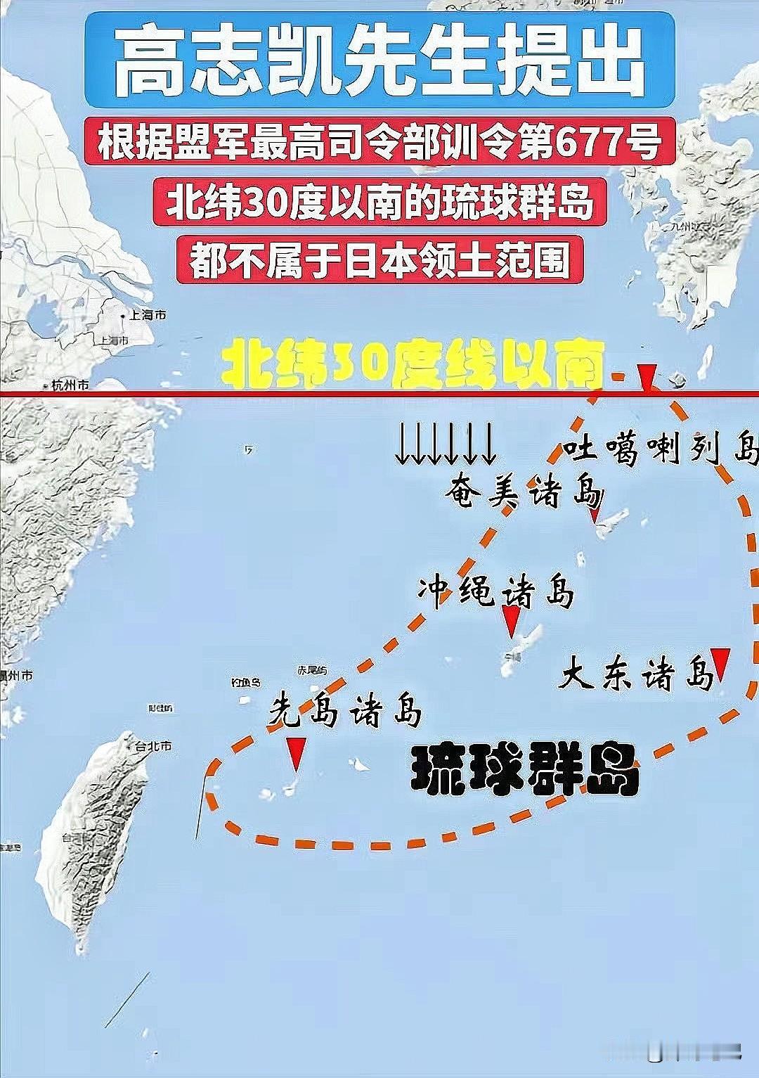 高志凯先生点出一个关键事实：琉球不属于日本。他讲得很清楚——北纬30度以南就没有