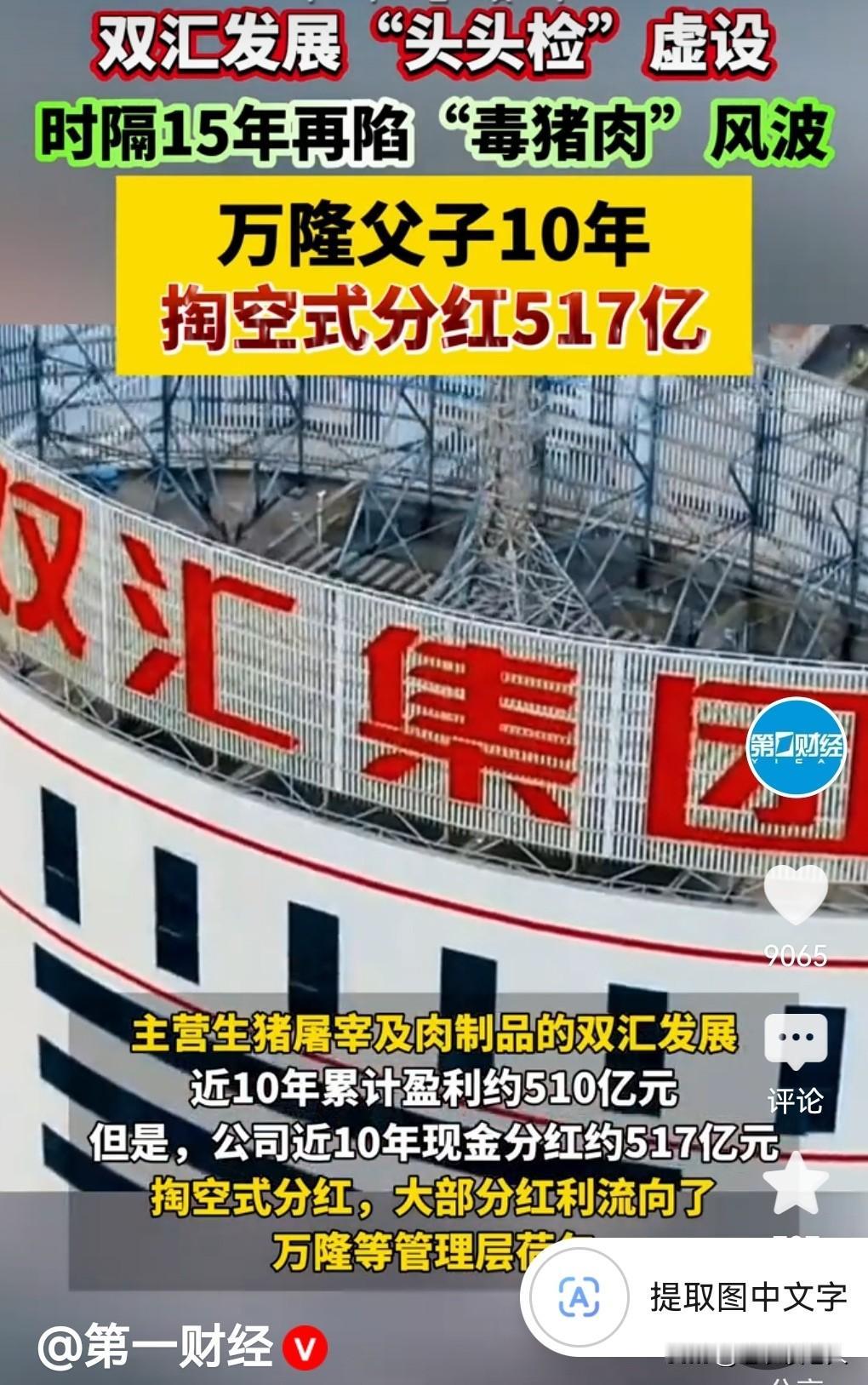 双汇创始人父子10年掏空式分红517亿！合法表象下的“失血”真相

双汇发展，中