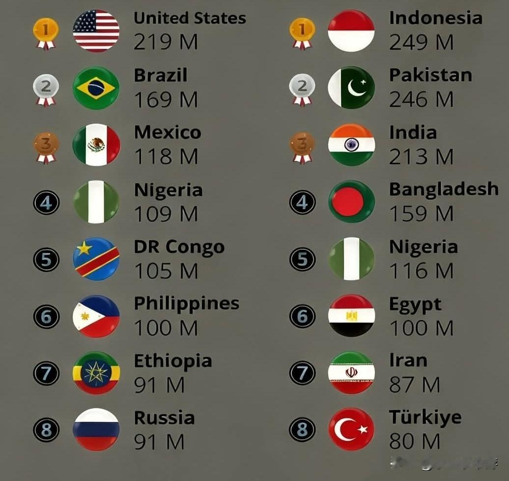 基督教徒与穆斯林人口最多的国家（2025年预估）
 
本图表梳理全球基督教与伊斯