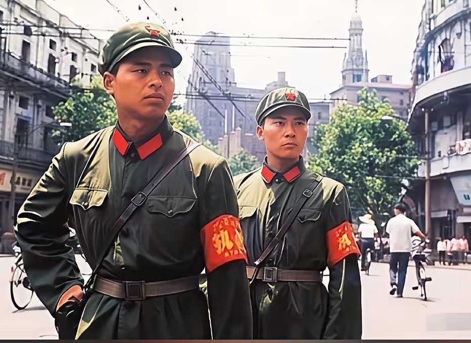 60年代，上海南京路上正在执勤的两位好八连战士。历史