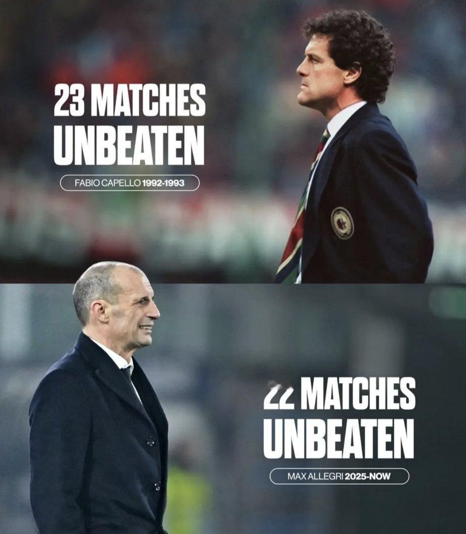 距离1992/93赛季的不败纪录，仅差一场。忠生米兰