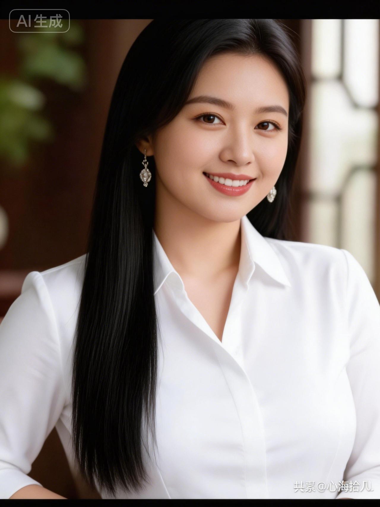 优雅白衬衫，甜美笑容，气质女神！🌸✨