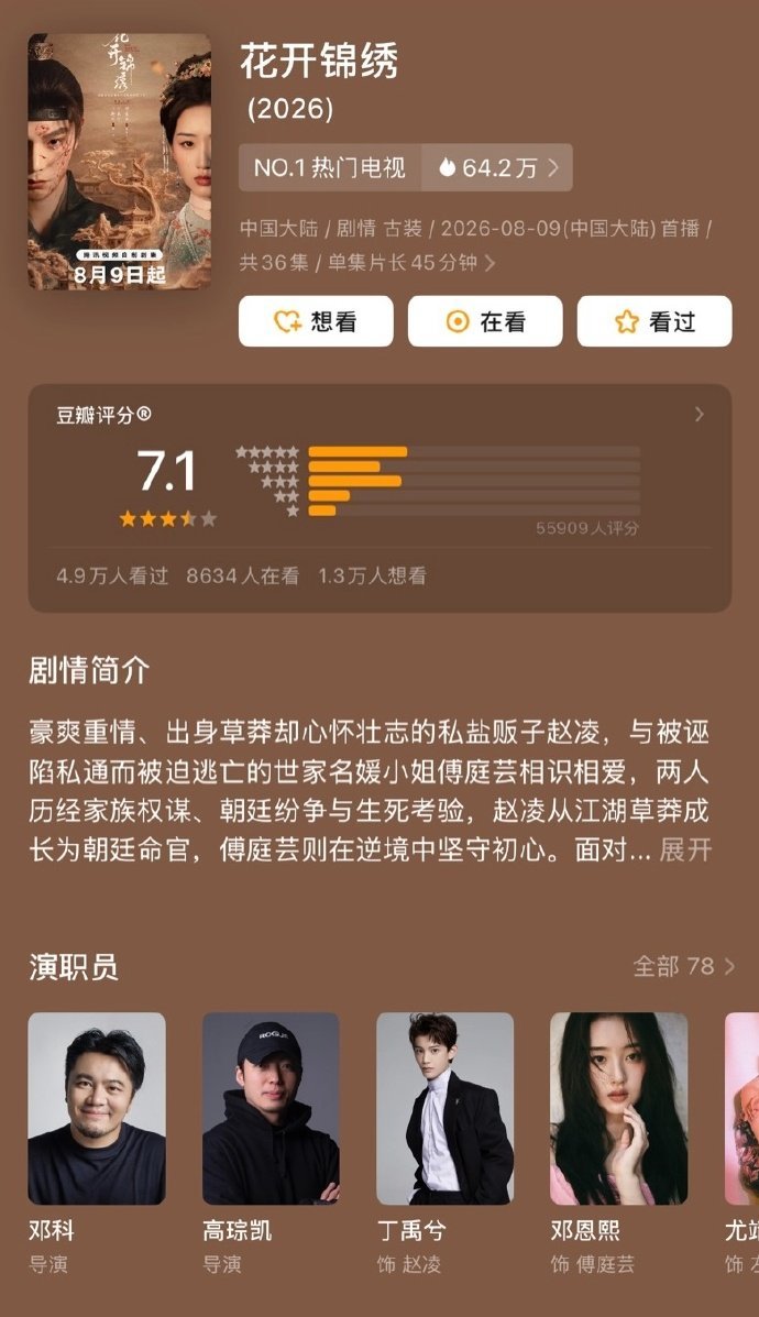重器花开锦绣九门豆瓣分陈伟霆曾舜晞九门豆瓣6.7分 陈伟霆曾舜晞九门豆瓣6.7分