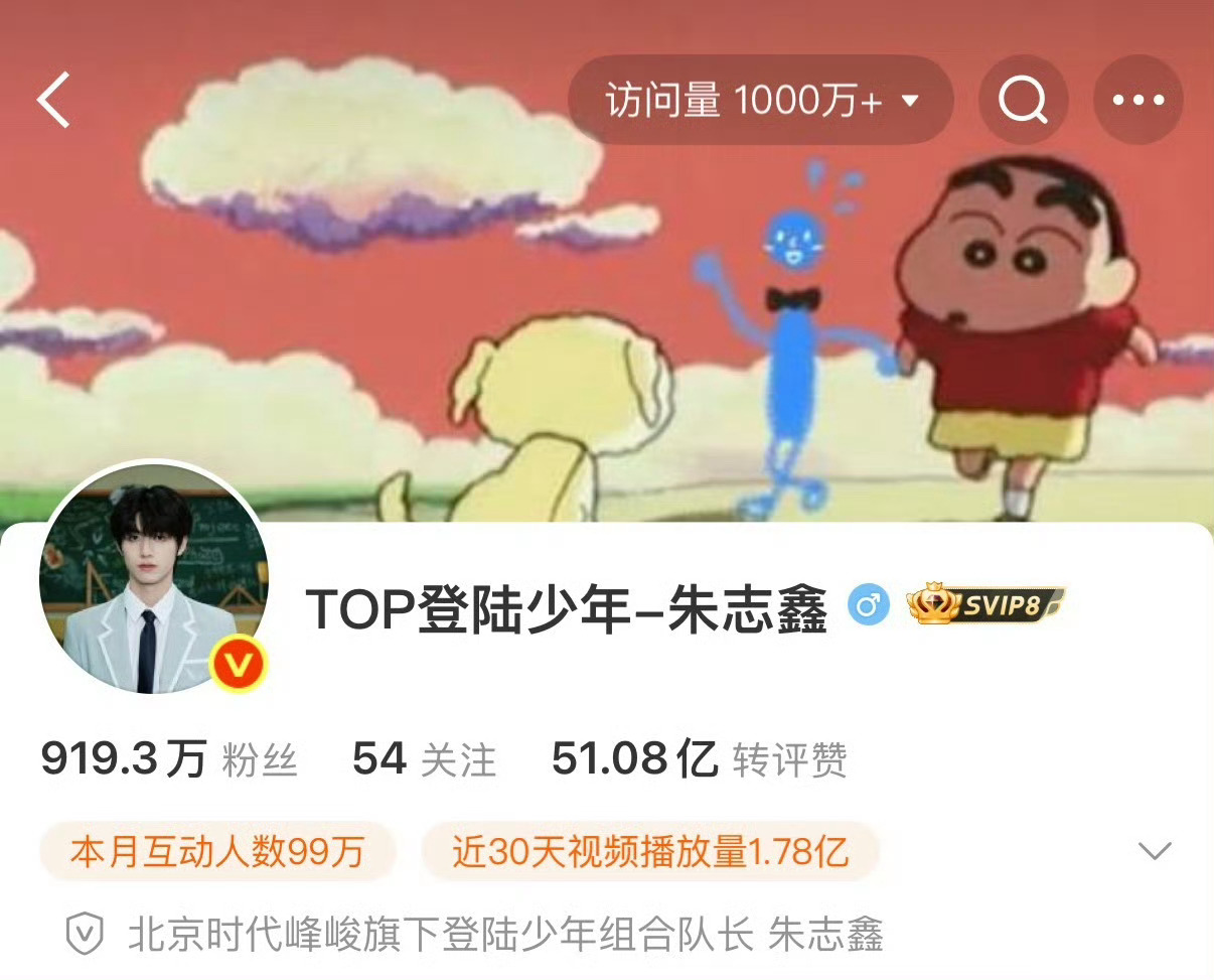 tg：朱志鑫主页访问量突破1000w，也是楼内唯一一个破1000w的 朱志鑫主页