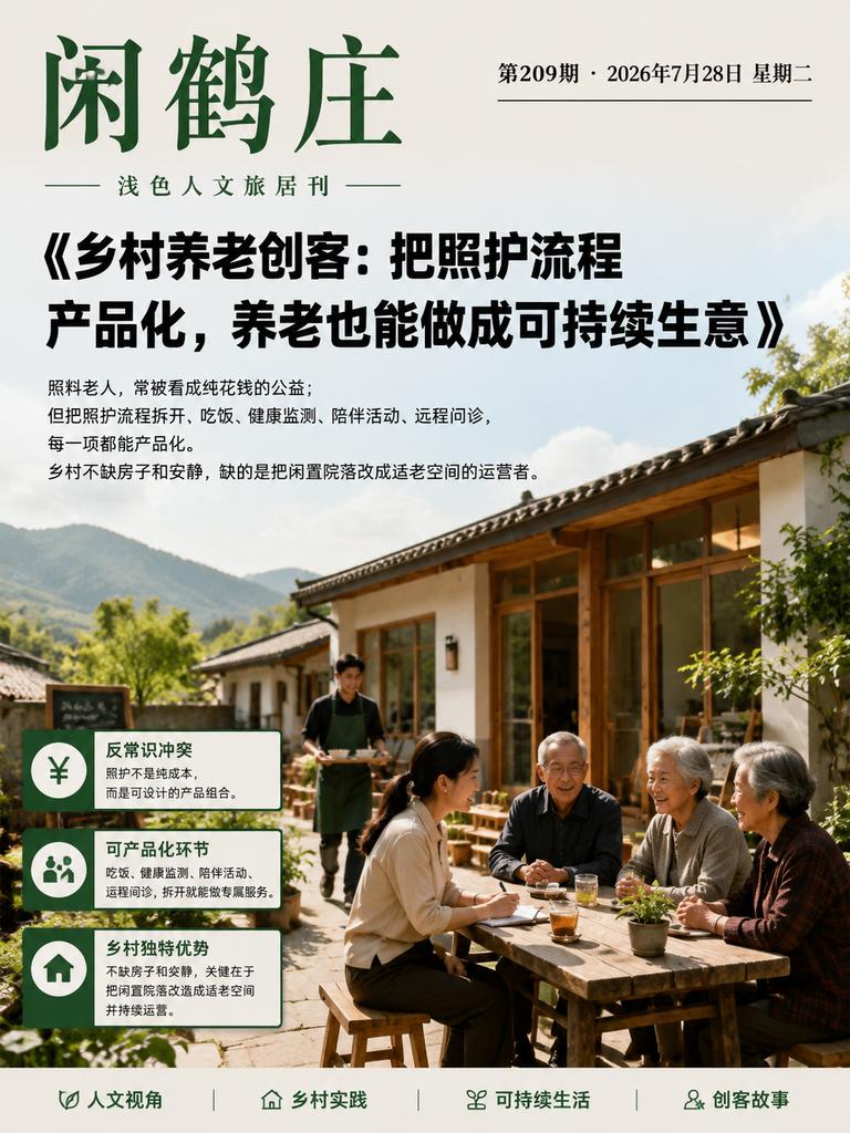 照料老人，常被看成纯花钱的公益。
但把照护流程拆开，吃饭、健康监测、陪伴活动、远