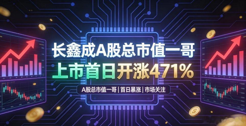 长鑫成A股总市值一哥长鑫上市首日开涨471％开盘暴涨471%，市值一度超越工商银