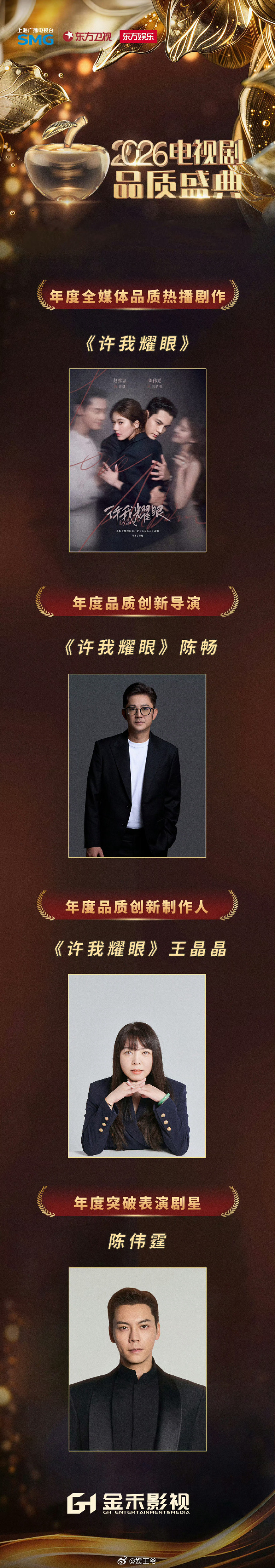 《许我耀眼》蛮好的，在smg拿到了一些荣誉，男主陈伟霆拿奖了，赵露思在金树林也提