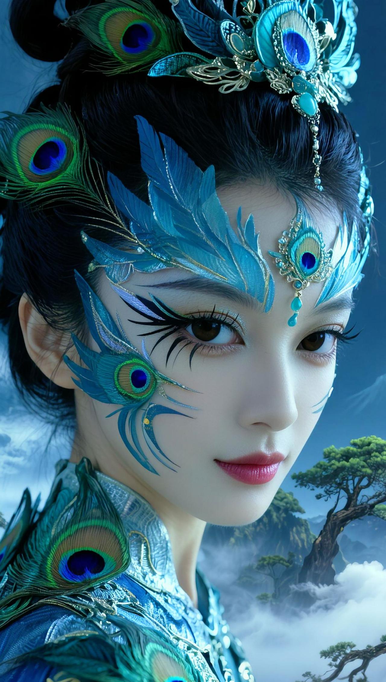 AI孔雀幻妆照 随变ai随便玩 华丽孔雀妆造 新国风创作 创意孔雀妆