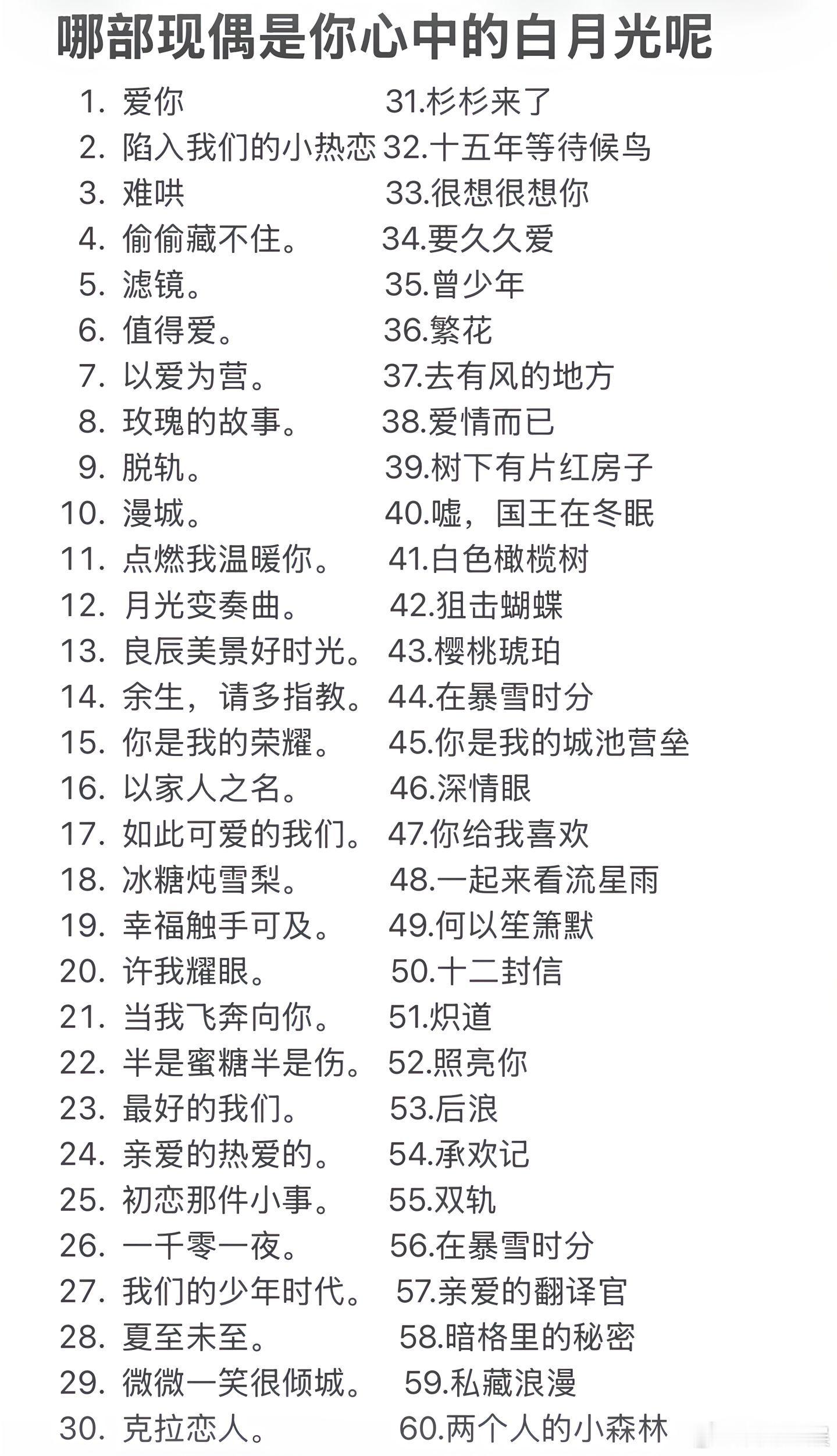 哪部现偶是你心中的白月光？ 