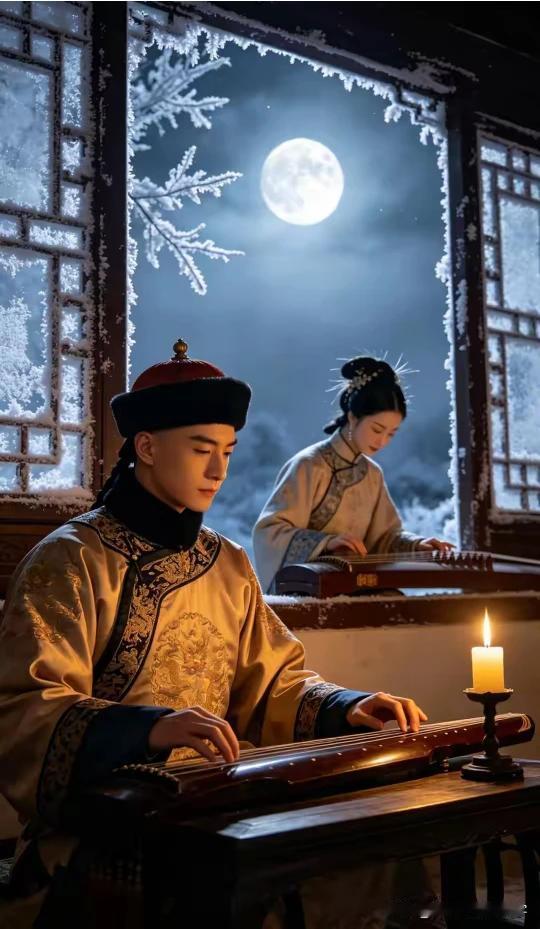 续句诗：
素弦声断玉壶冰，
帘外霜凝月一层。
曲罢更深人静后。
余音绕梁寒入心。