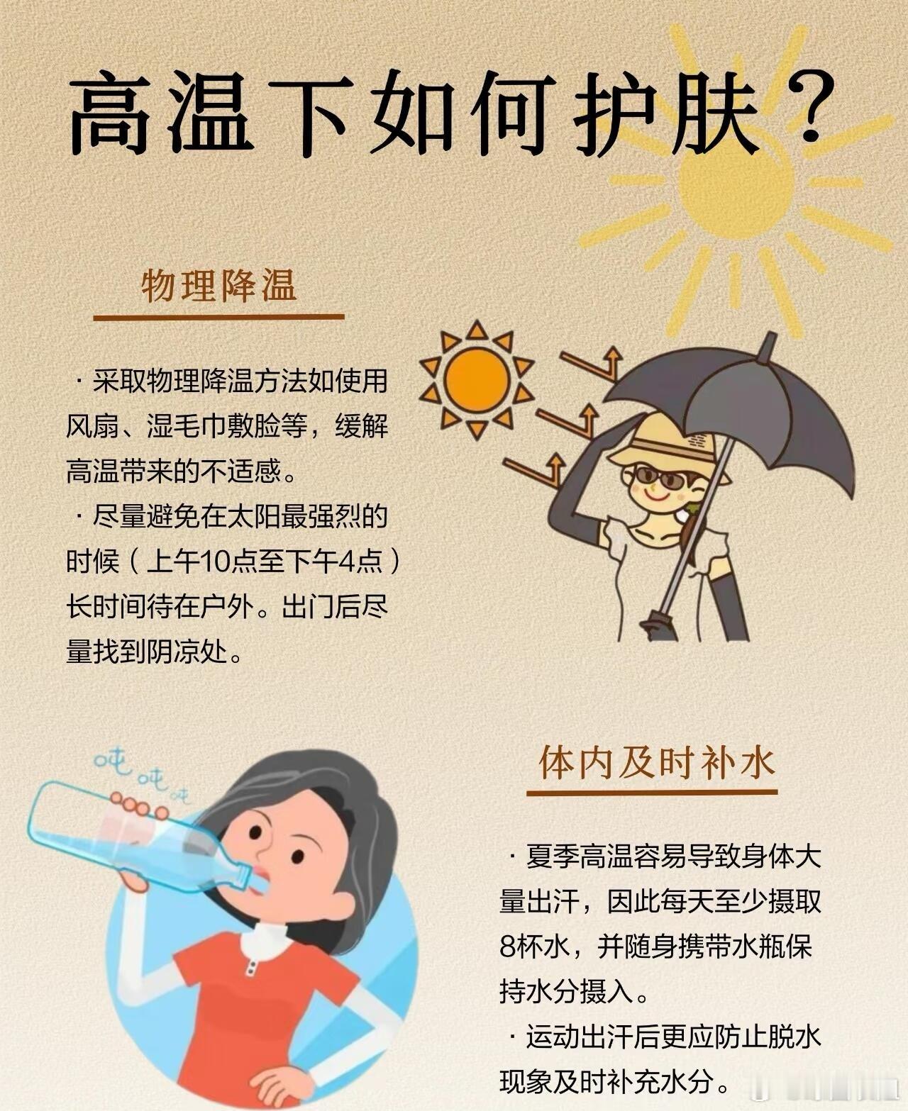 护肤产品、护肤分享炎热夏季，如何正确护肤？物理降温•采取物理降温方法如使用风扇、