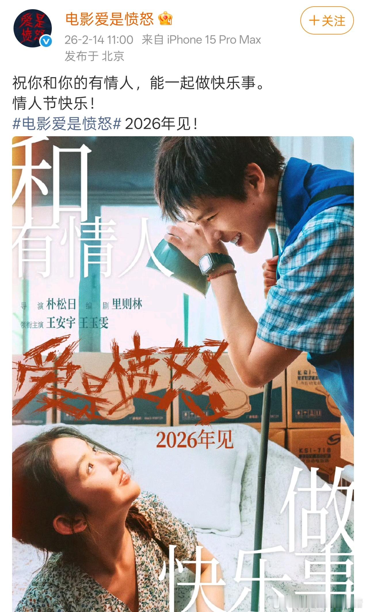 王安宇电影爱是愤怒海报，2026见刘浩