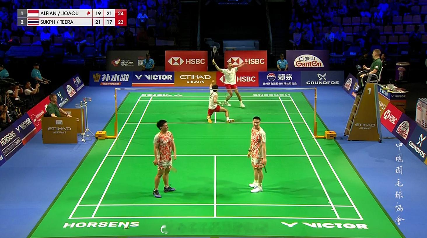 汤杯 D组 印尼 2-2 泰国男双 第4场 阿尔菲安/华金 19-21 21-1