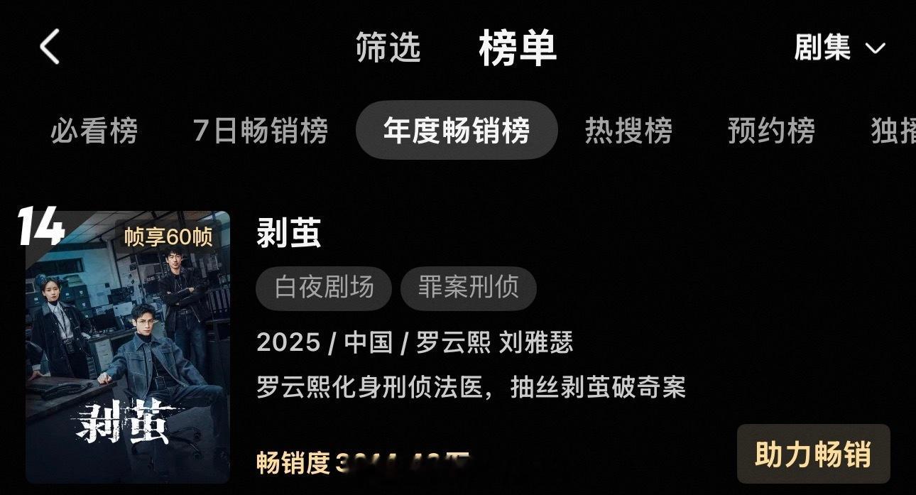 后知后觉罗云熙《剥茧》优酷拉新年榜来到第14了罗云熙剥茧伟大，剥茧长尾太牛了罗云