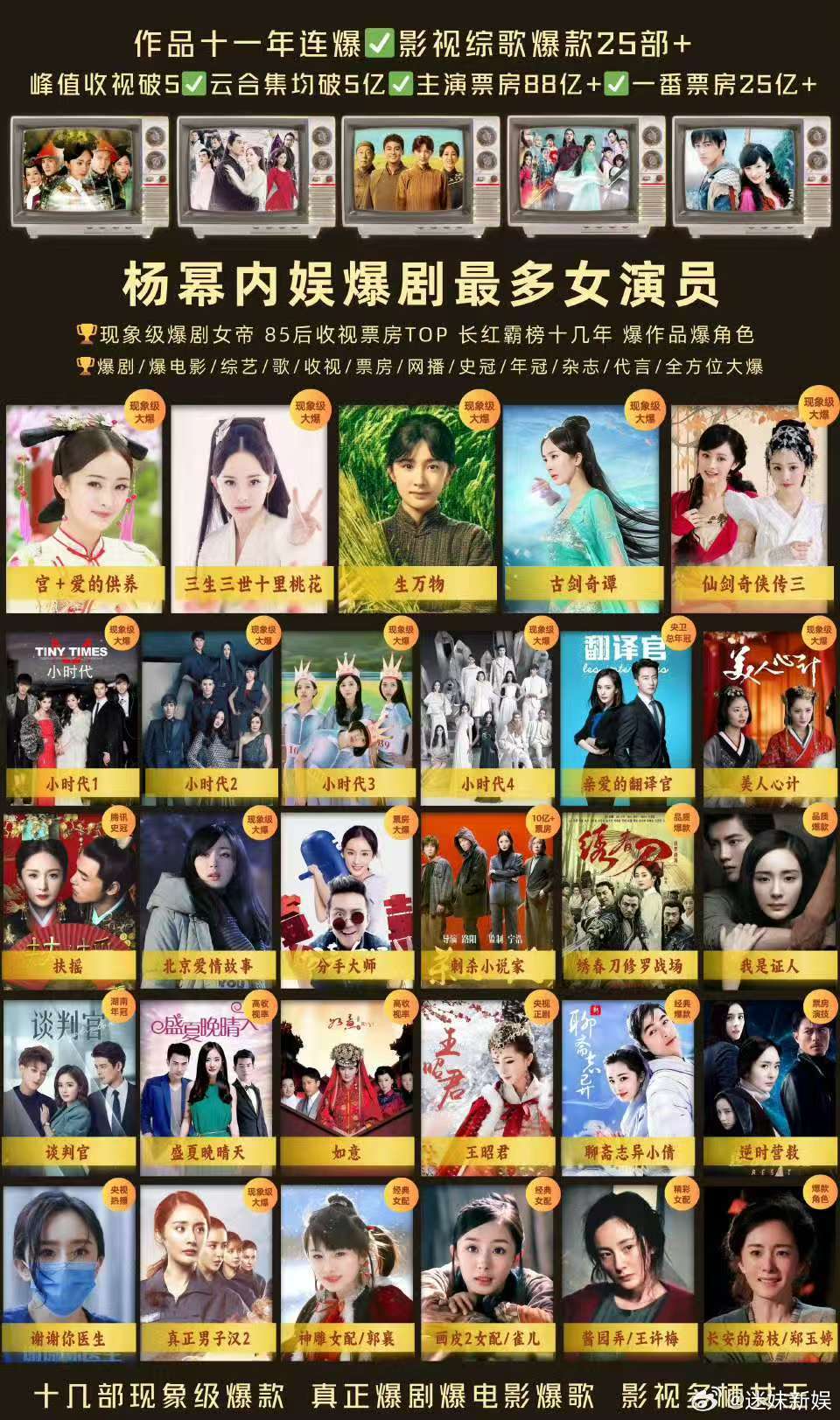杨幂内娱爆剧最多女演员杨幂影视综歌全面开花杨幂内娱爆剧最多女演员，全面开花，确实