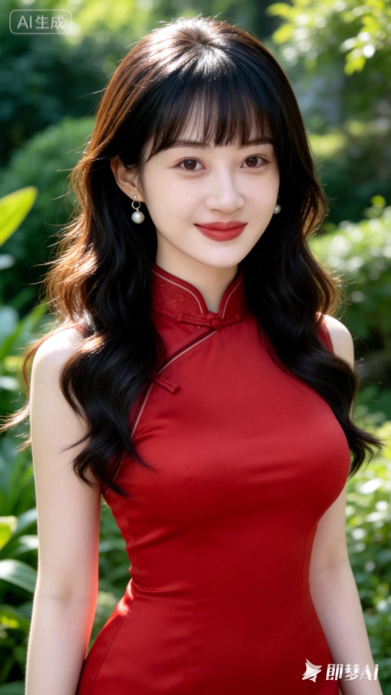 优雅红裙，自然光下绽放迷人魅力🌸✨