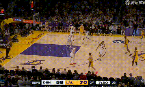 艾顿连续得分，里夫斯传的时机很好！掘金vs湖人