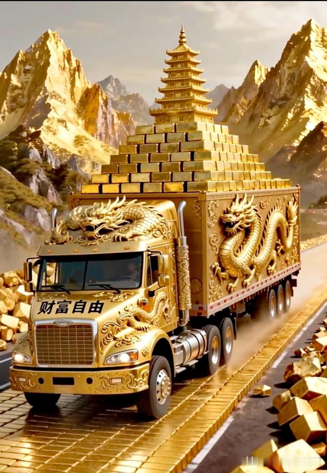 金龙载宝财源广，
金路通途福运兴。