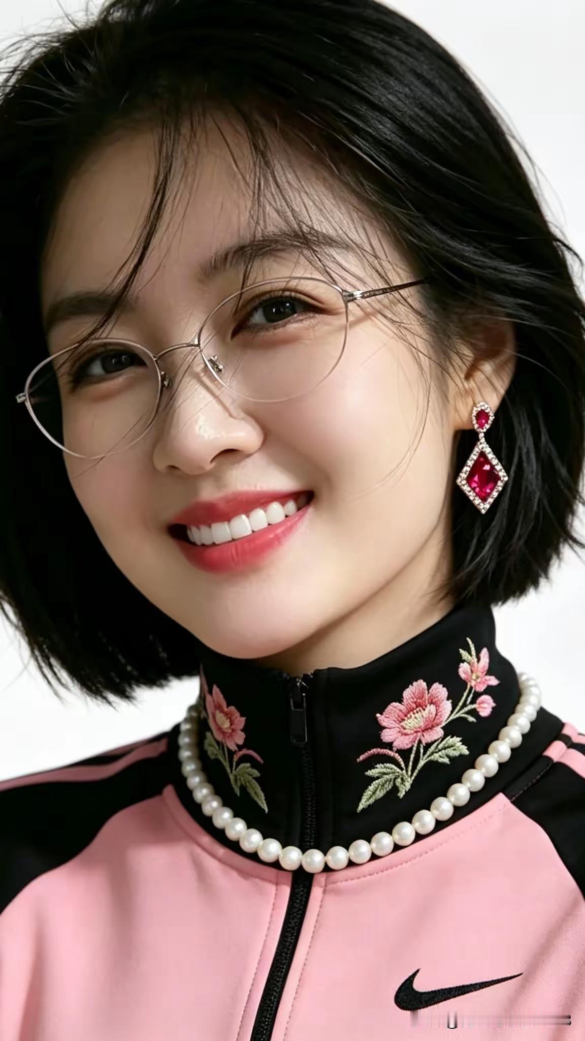 微笑女孩戴着眼镜和耳环。