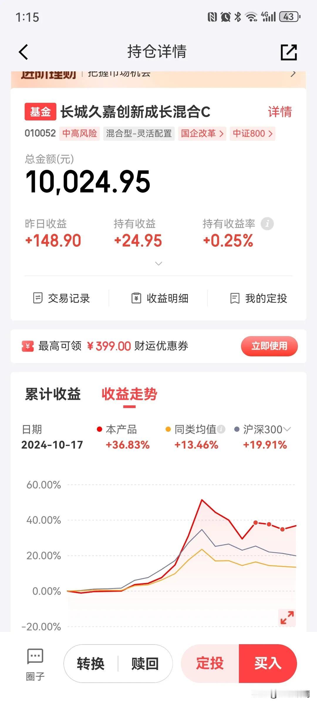刚上车的军工半导体长城久嘉创新成长，听说今天能涨10个点，牛！#基金#