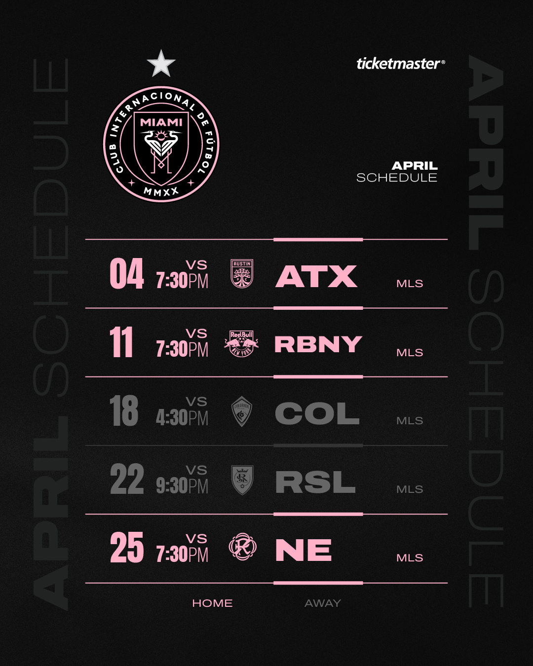 🗓️4月赛程表：🏆美职联第6轮⏰2026.04.05 07:30（周日）⚽迈