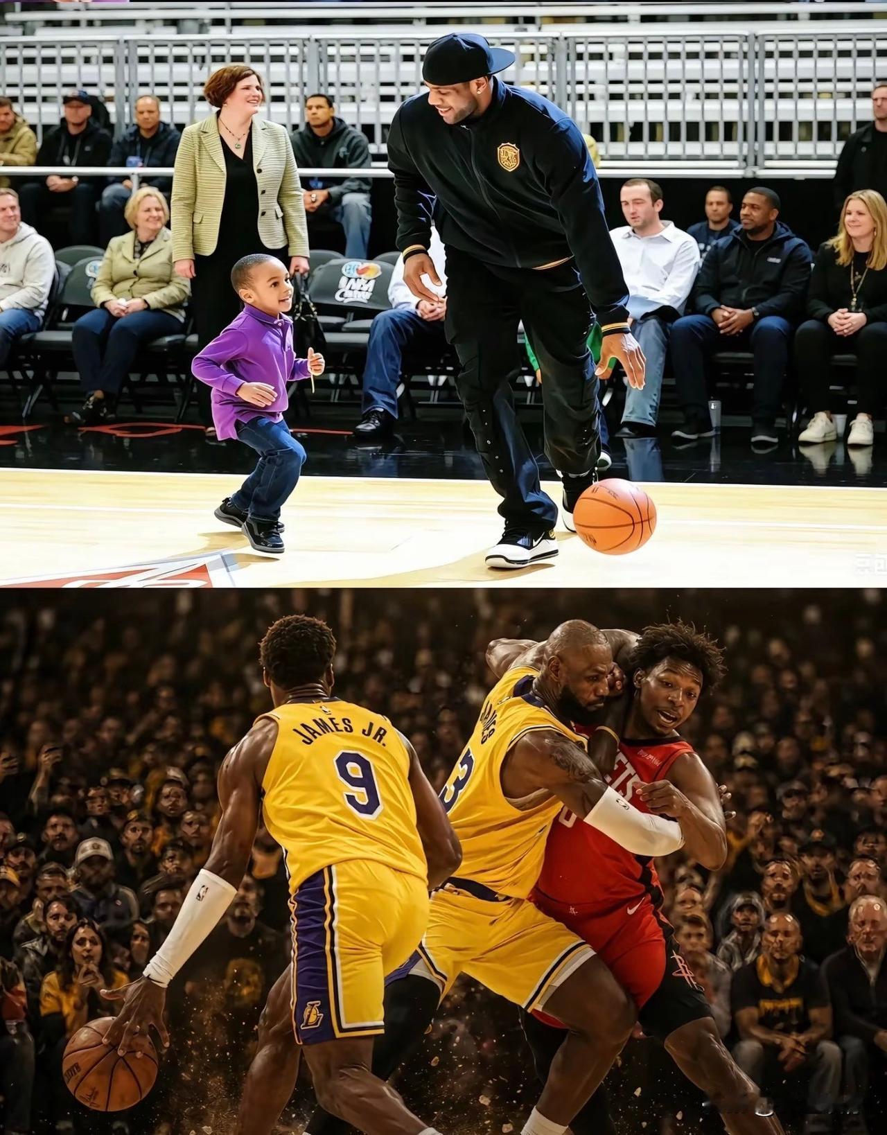 身为詹黑，赛场之上从不吝啬批评与吐槽。但看到这组父子对比画面，还是瞬间破防泪目。