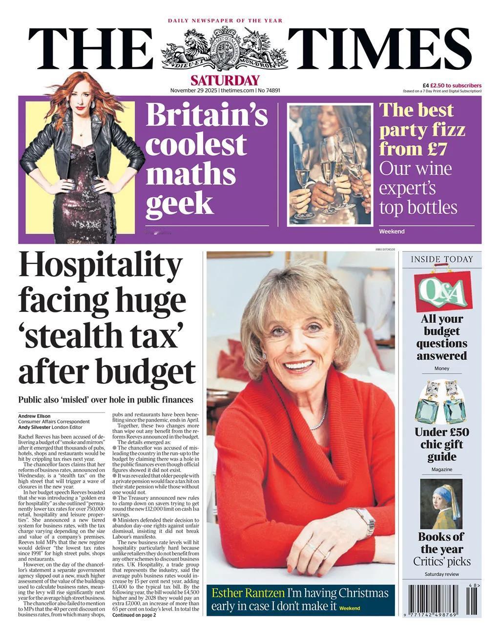 《泰晤士报》报道，由于本周的英国政府预算案，明年成千上万的酒吧、酒店、商店和餐馆