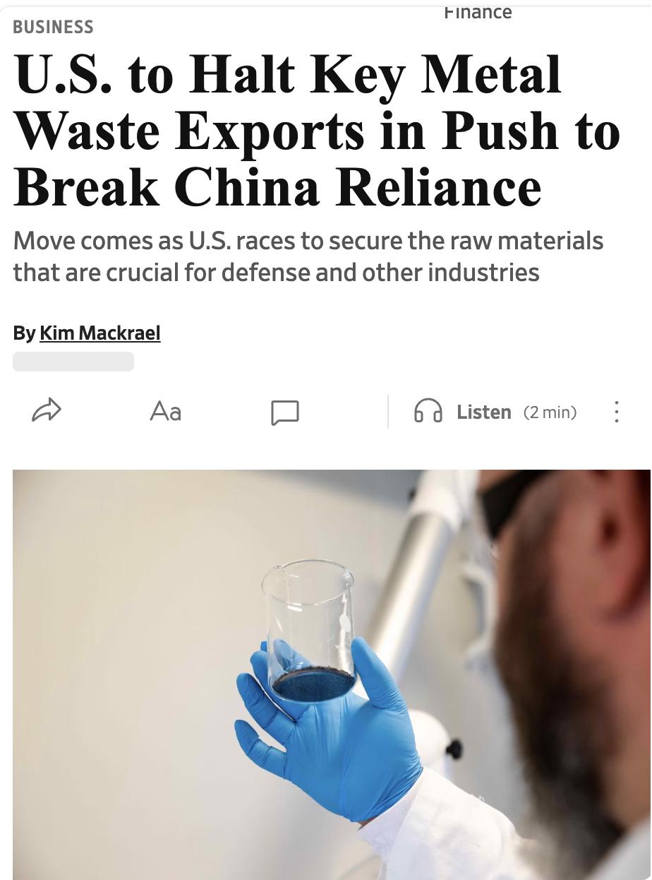 美媒：美国商务部将在8月晚些时候起一年内禁止出口锂离子电池废料和钨废料，要求这些