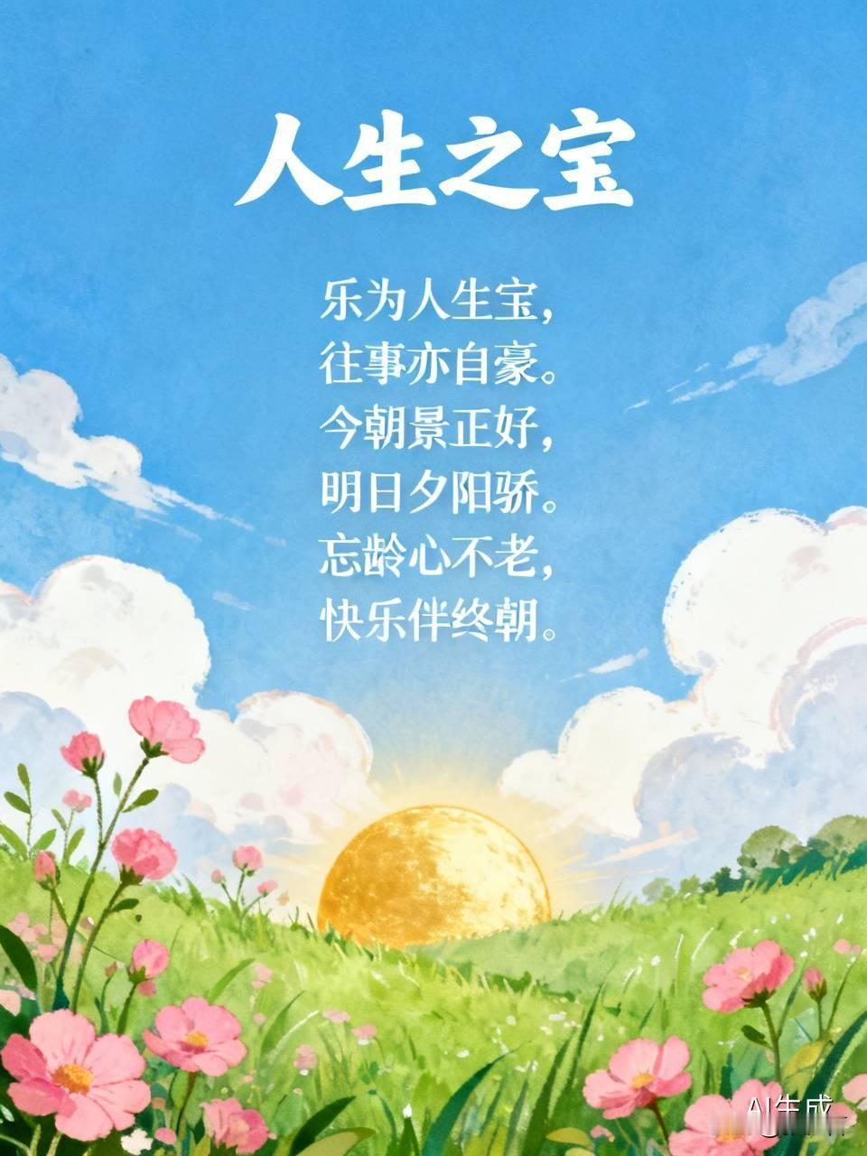 人生之宝

乐为人生宝，
往事亦自豪。
今朝景正好，
明日夕阳骄。
忘龄心不老，