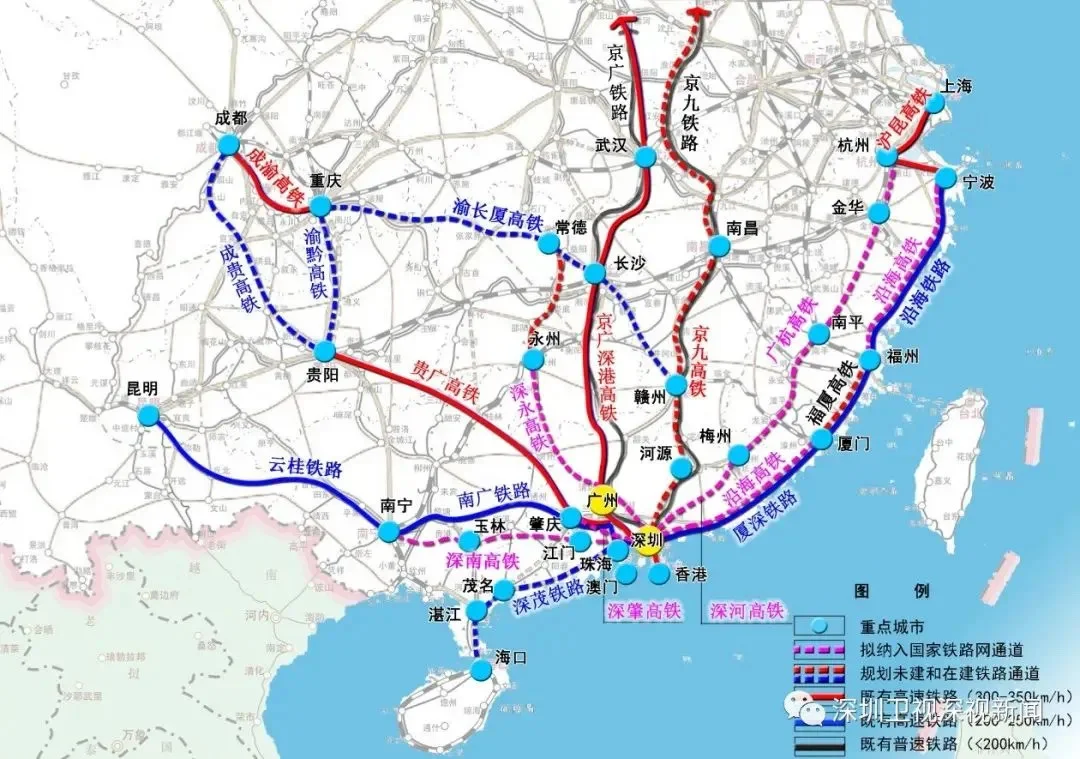 深圳市对外高铁通道示意图