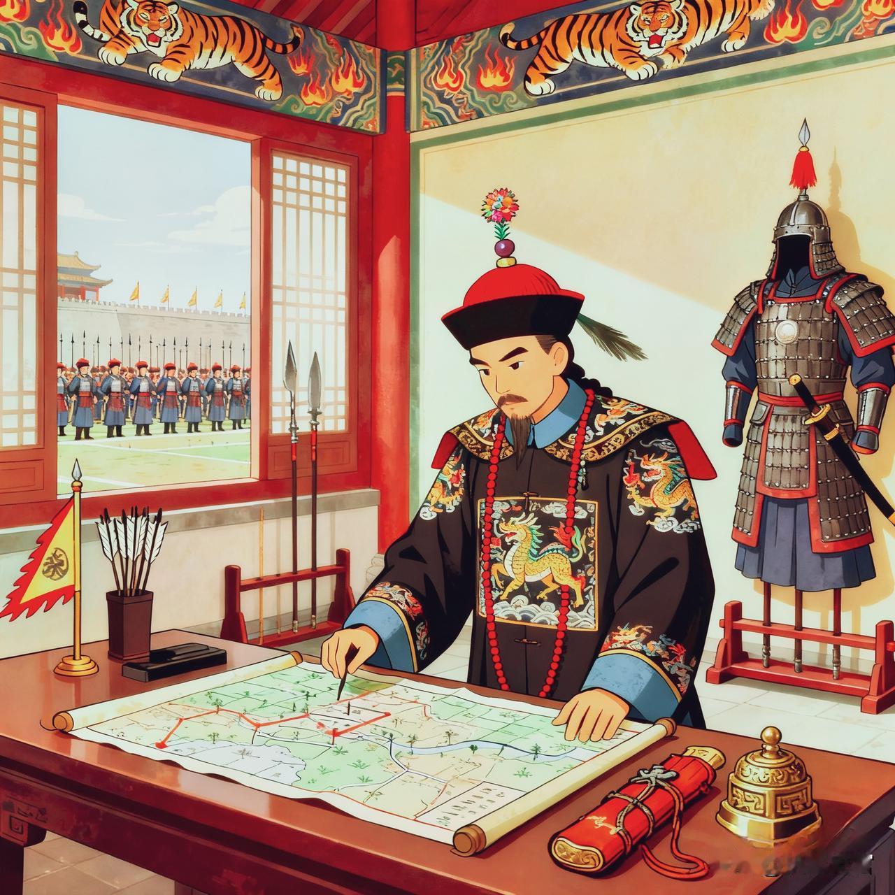 清朝中央设吏、户、礼、兵、刑、工六部，承明制而损益，为行政核心机构，每部置满汉尚