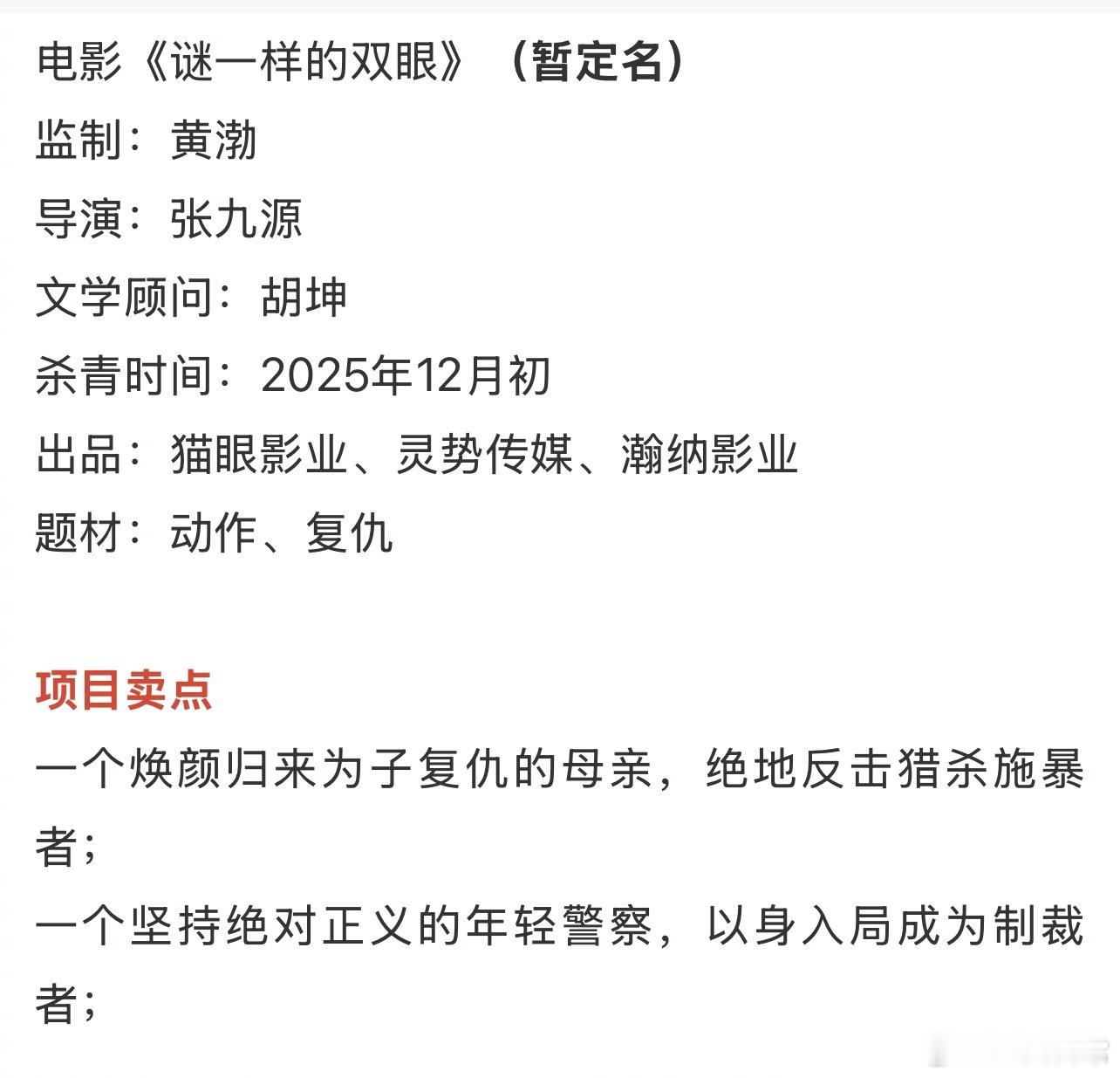 倪妮、陈飞宇电影《谜一样的双眼》故事梗概和人物小传 