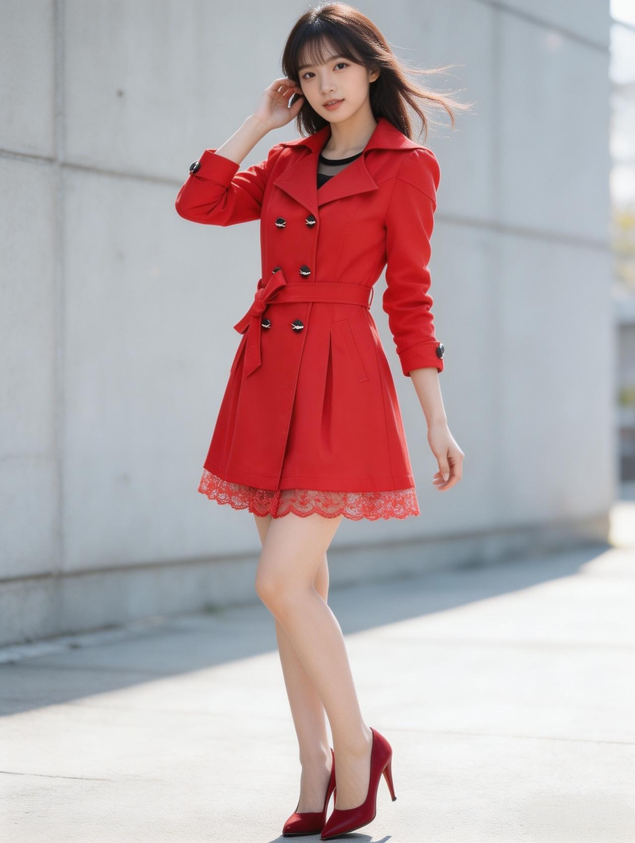 红色大衣出门。那红色，不是张扬的烈焰，是沉静的酒红，带着丝绒般的光泽，在阳光下泛