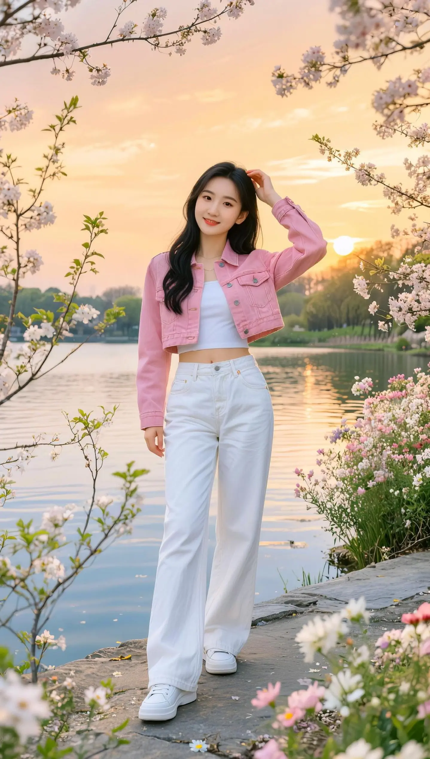 AI湖畔春日照 ai创作