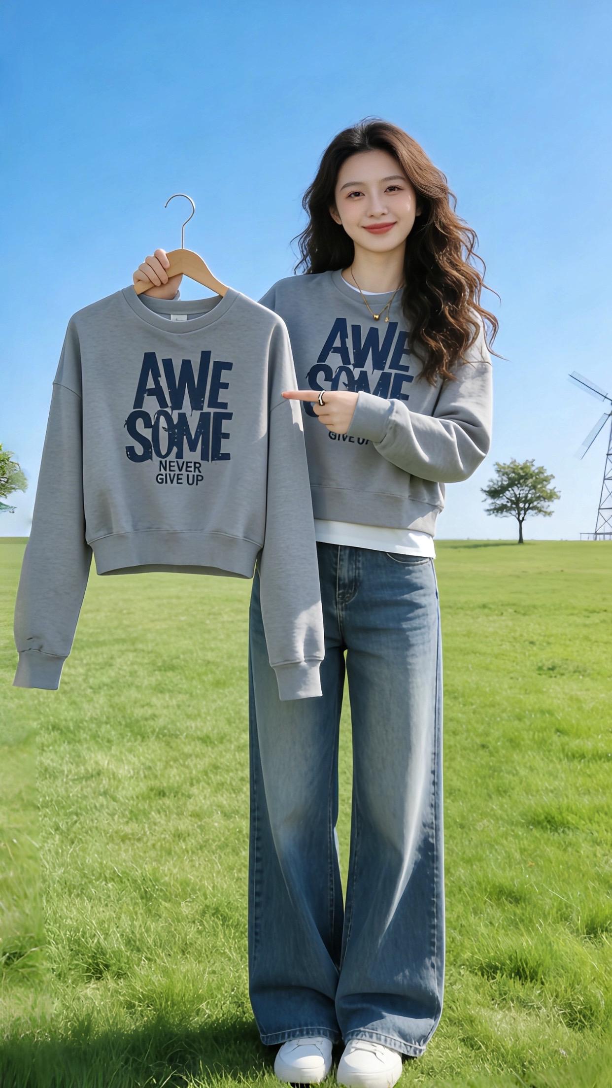 宽松短款女卫衣。