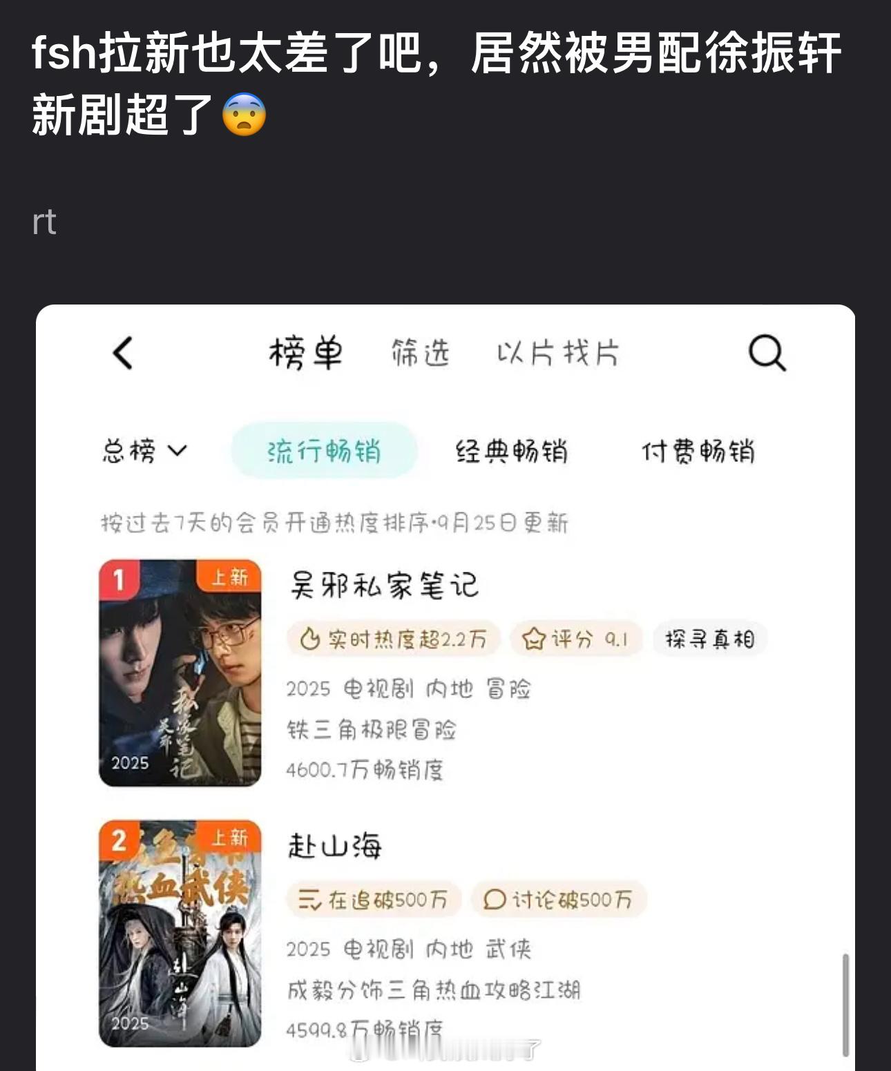 赴山海的拉新居然被男配徐振轩的新剧吴邪私家笔记超了[doge] ​​​