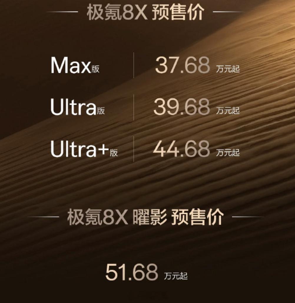 极氪8x 昨天上完了，预售定价 37.68 万 - 51.68 万元，预售开启 