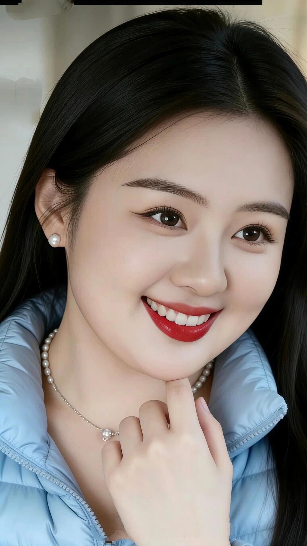甜美笑容，珍珠项链，冬日穿搭，温暖如你