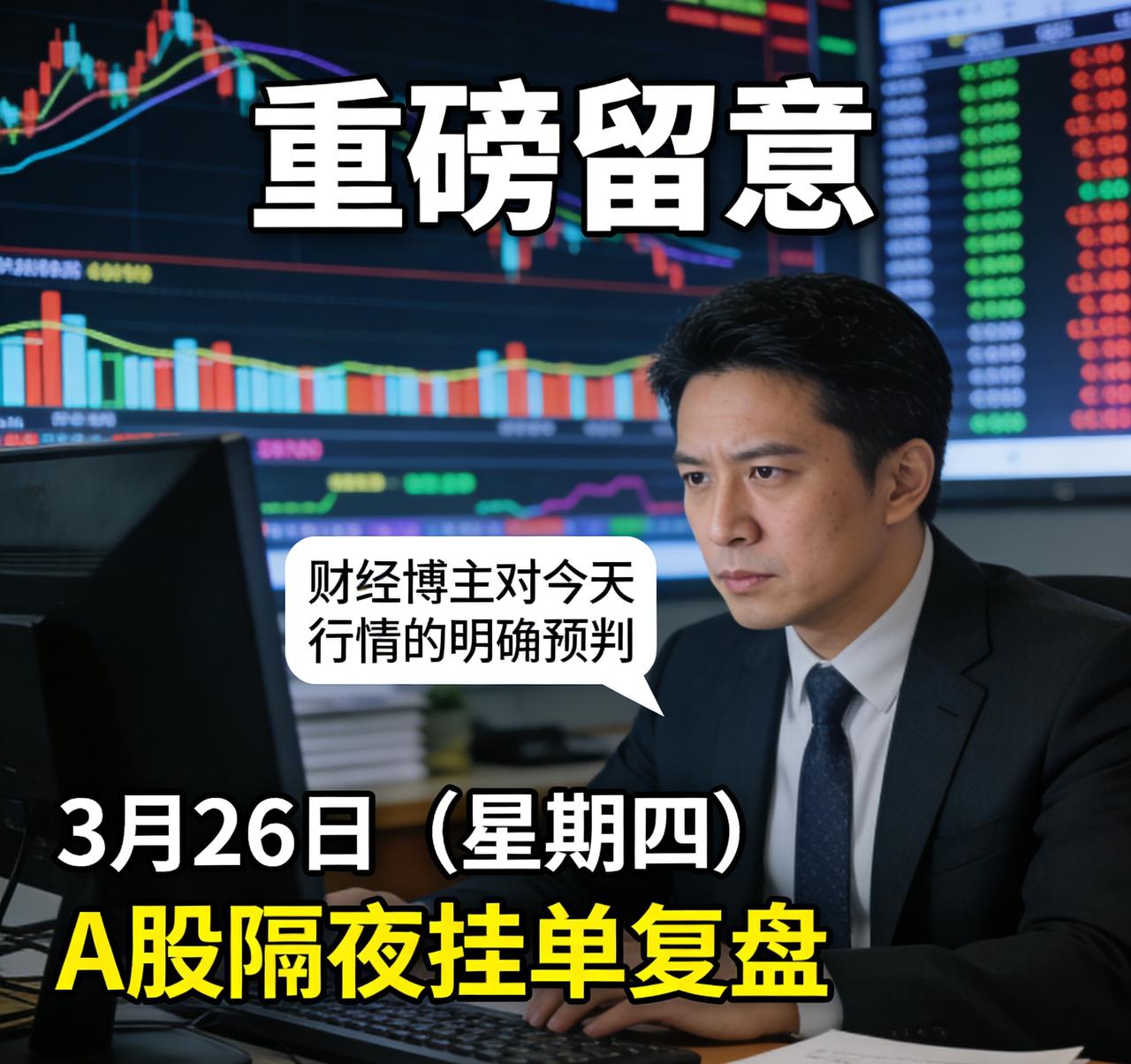 重磅留意｜3月26日（星期四）A股隔夜挂单复盘，财经博主对今天行情的明确预判
 