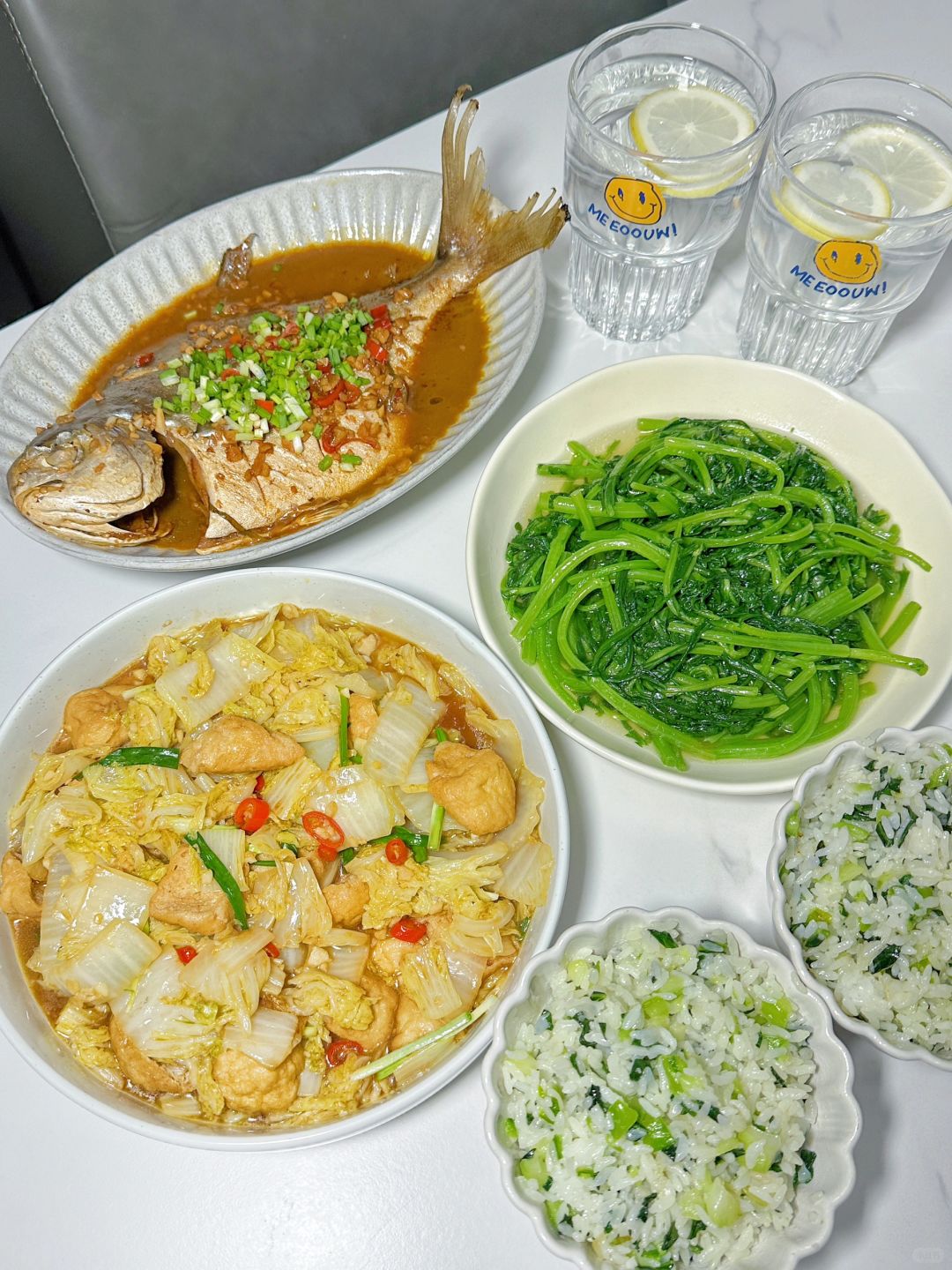 ✅晚餐分享｜红烧鲳鱼➕白菜油豆腐➕猪油茼蒿