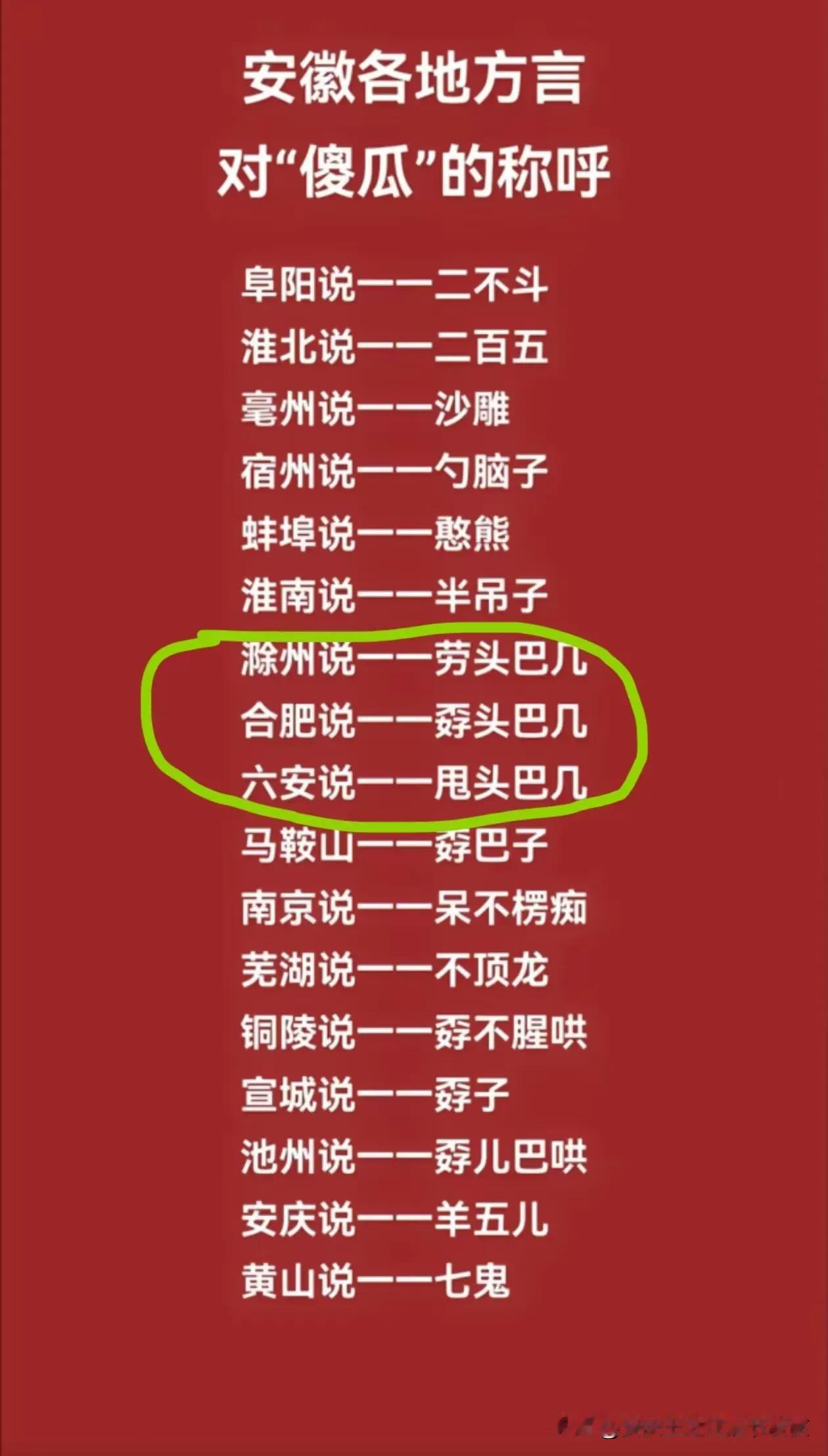 安庆说傻子有很多种叫法比如：孬子、孬儿八西滴  、孬儿八浑滴、  羊儿八西滴 、