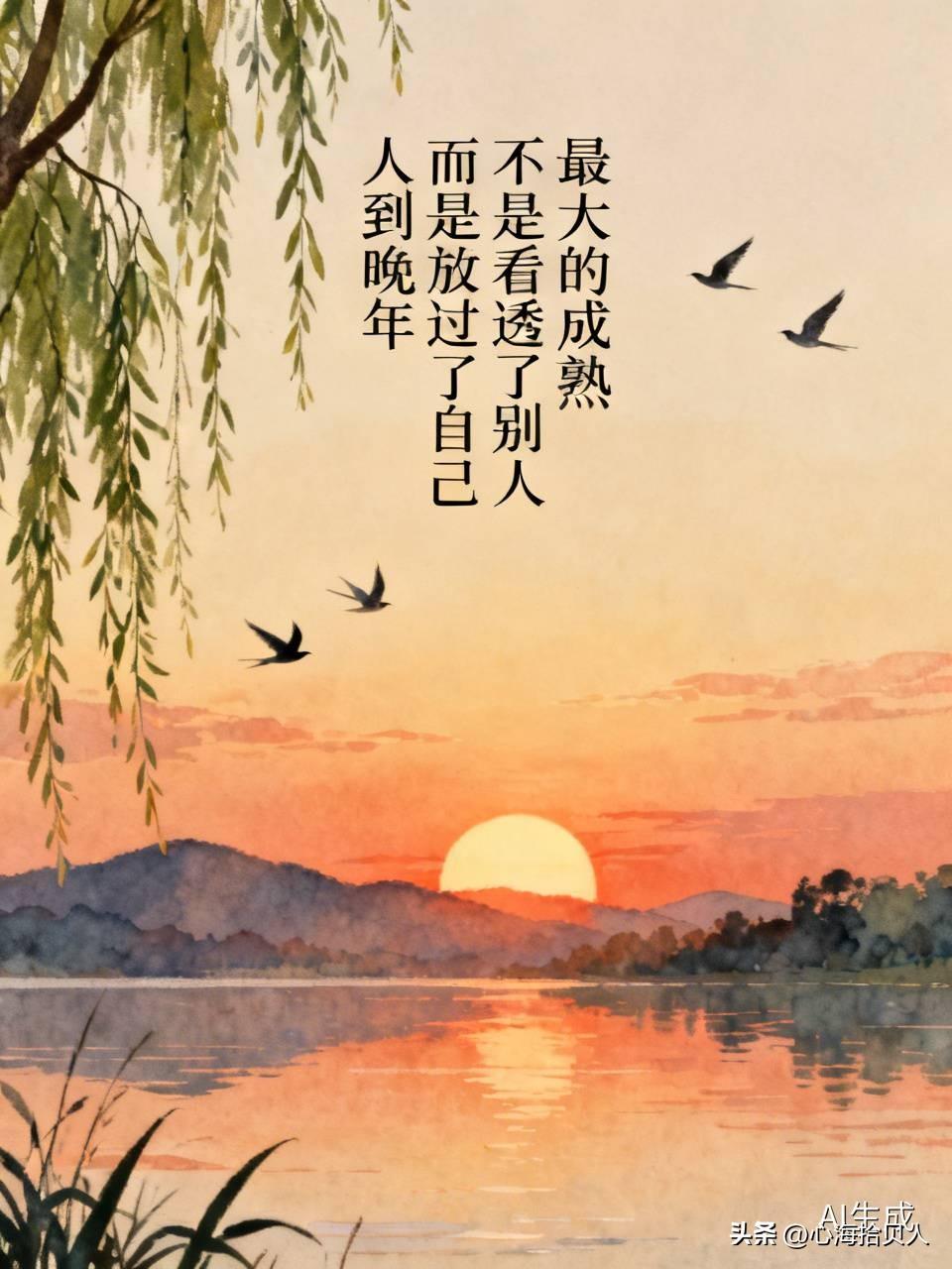 人到晚年
 
最大的成熟
 
不是看透了别人
 
而是放过了自己
 
前半生
 