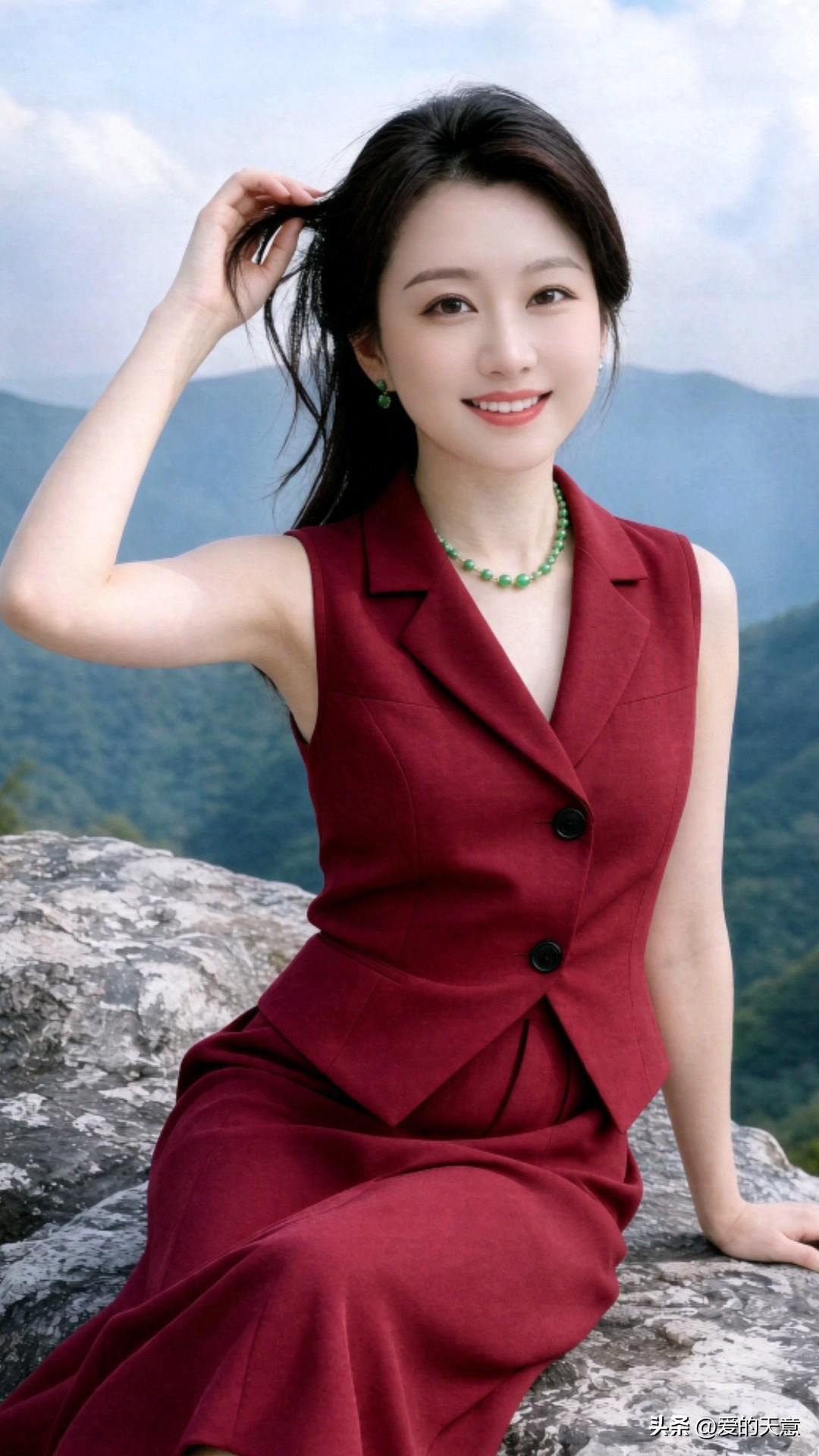山间邂逅惬意时光，红调套装简约大气，自在舒展，兼顾气质与舒适，轻松演绎氛围感满满