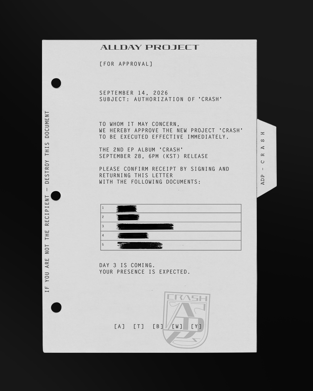 ALLDAY PROJECT 第2张EP 'CRASH'2026.9.28 6P