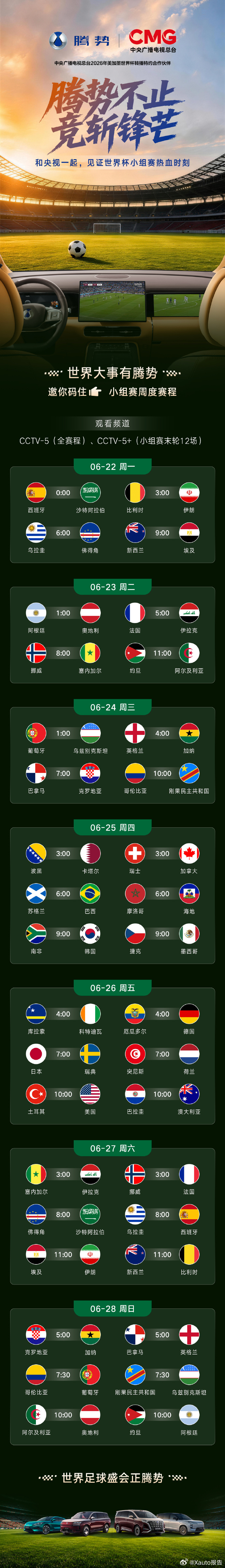 腾势携手央视转播2026美加墨世界杯腾势汽车联合央视转播本届世界杯，下周开启小组