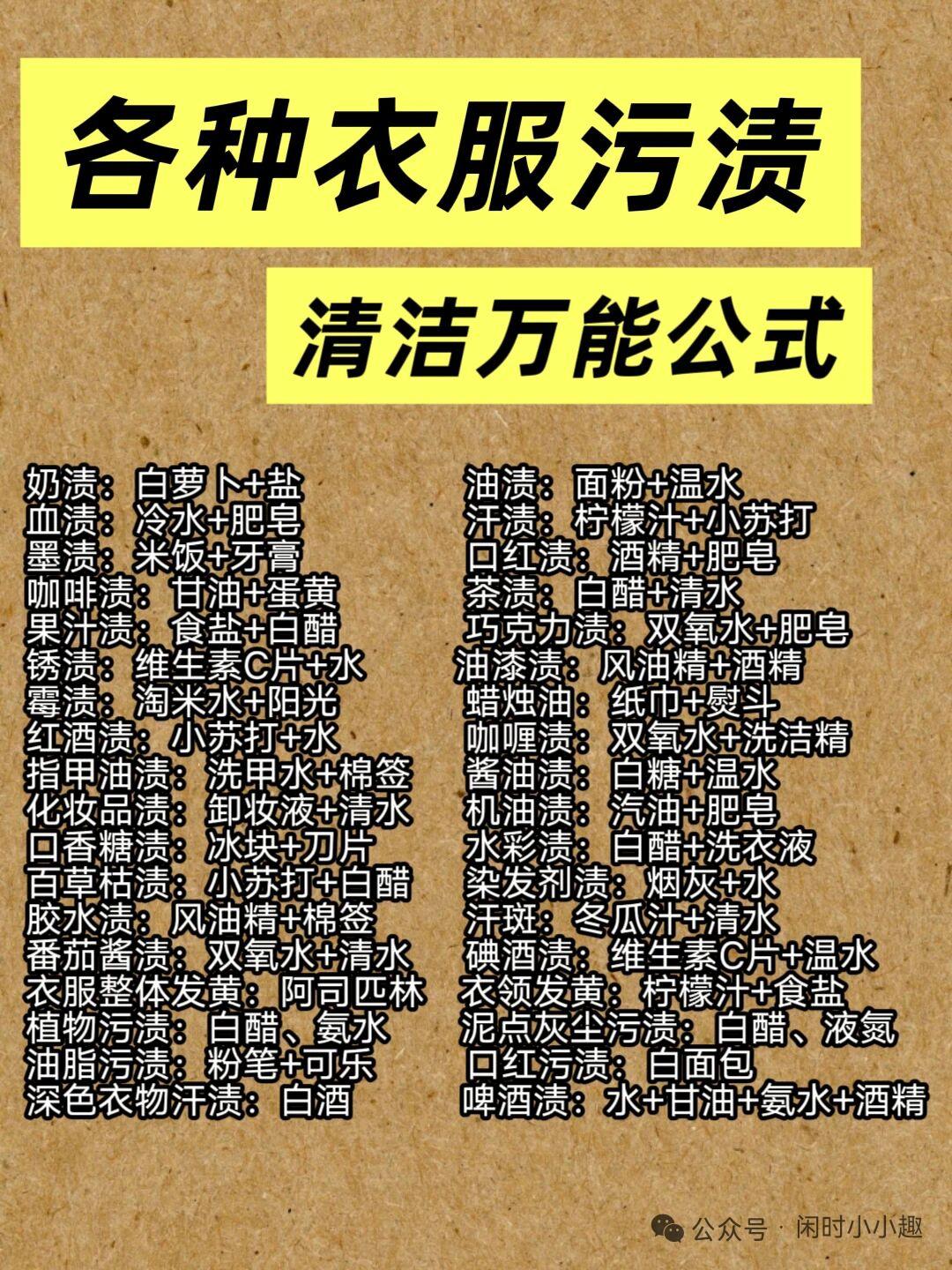 各种衣服污渍清洁方式