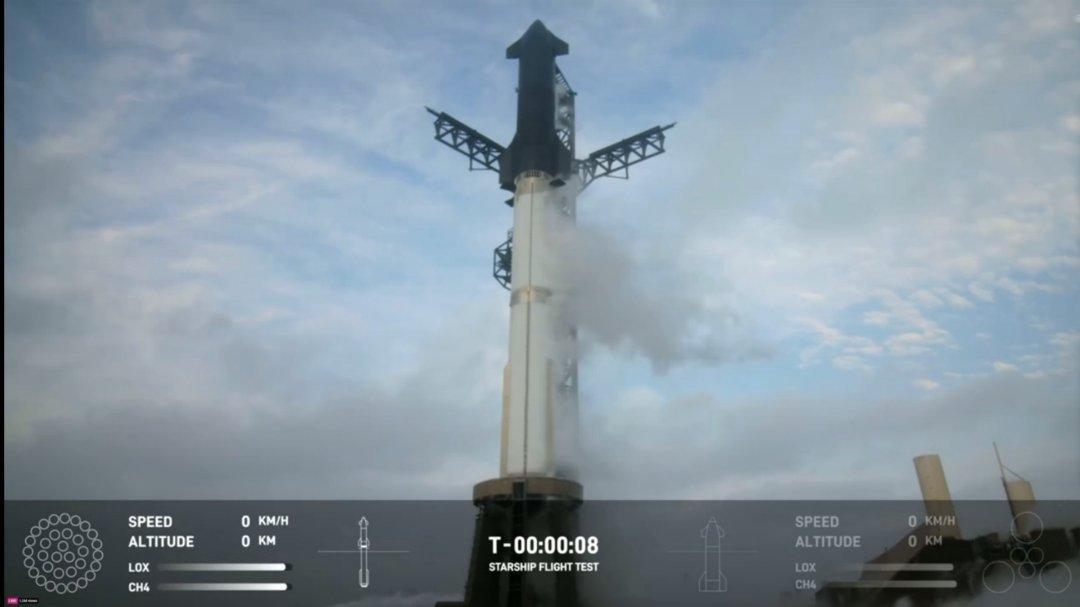 #spacex星舰#点火 发射  这次没停在40秒 目前飞行正常 ​​​