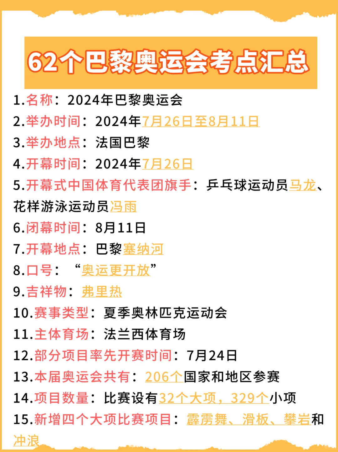 划重点：2024年巴黎奥运会考点速记
