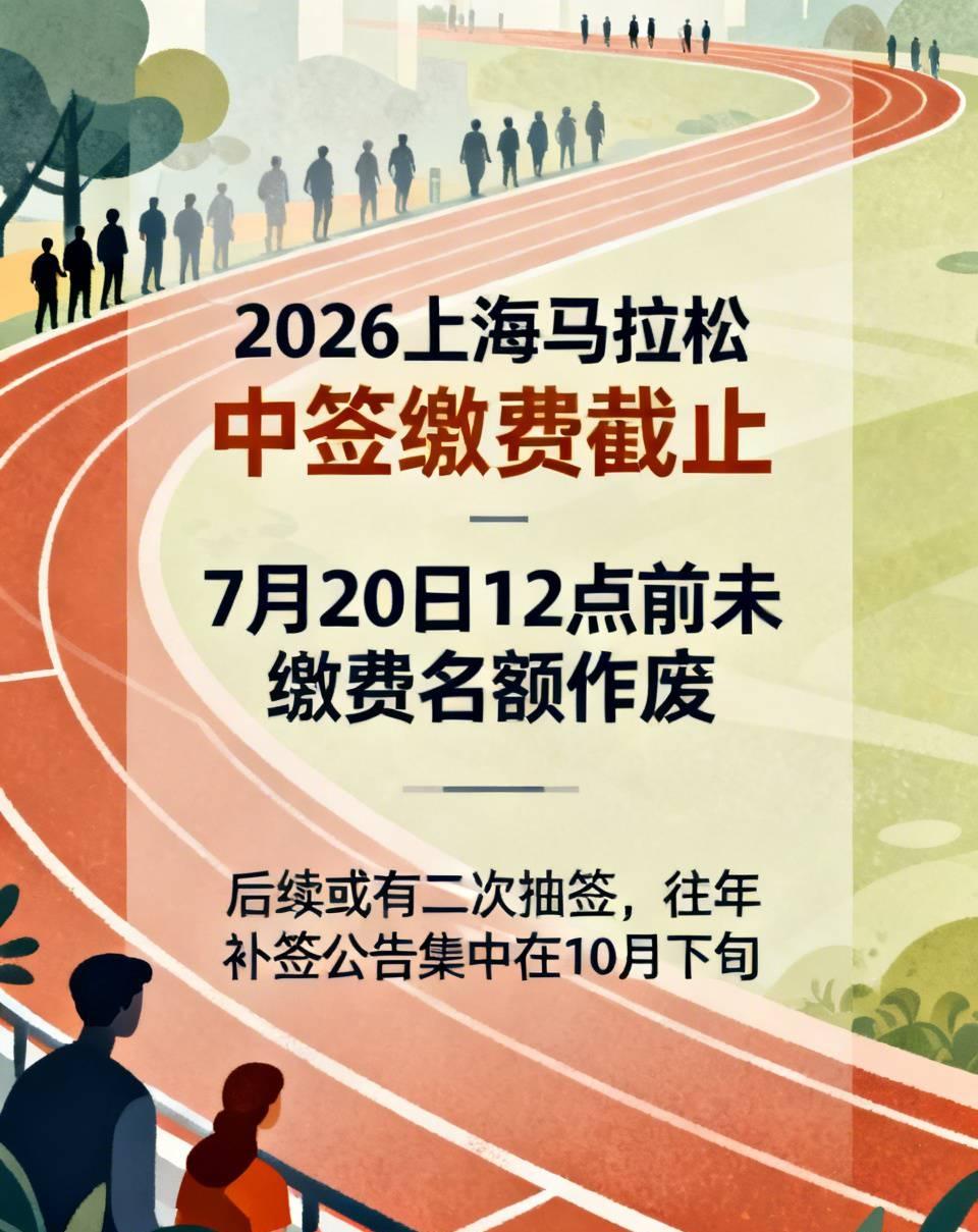 2026上海马拉松中签缴费正式截止！
7月20日12点前未缴费，名额直接作废，同