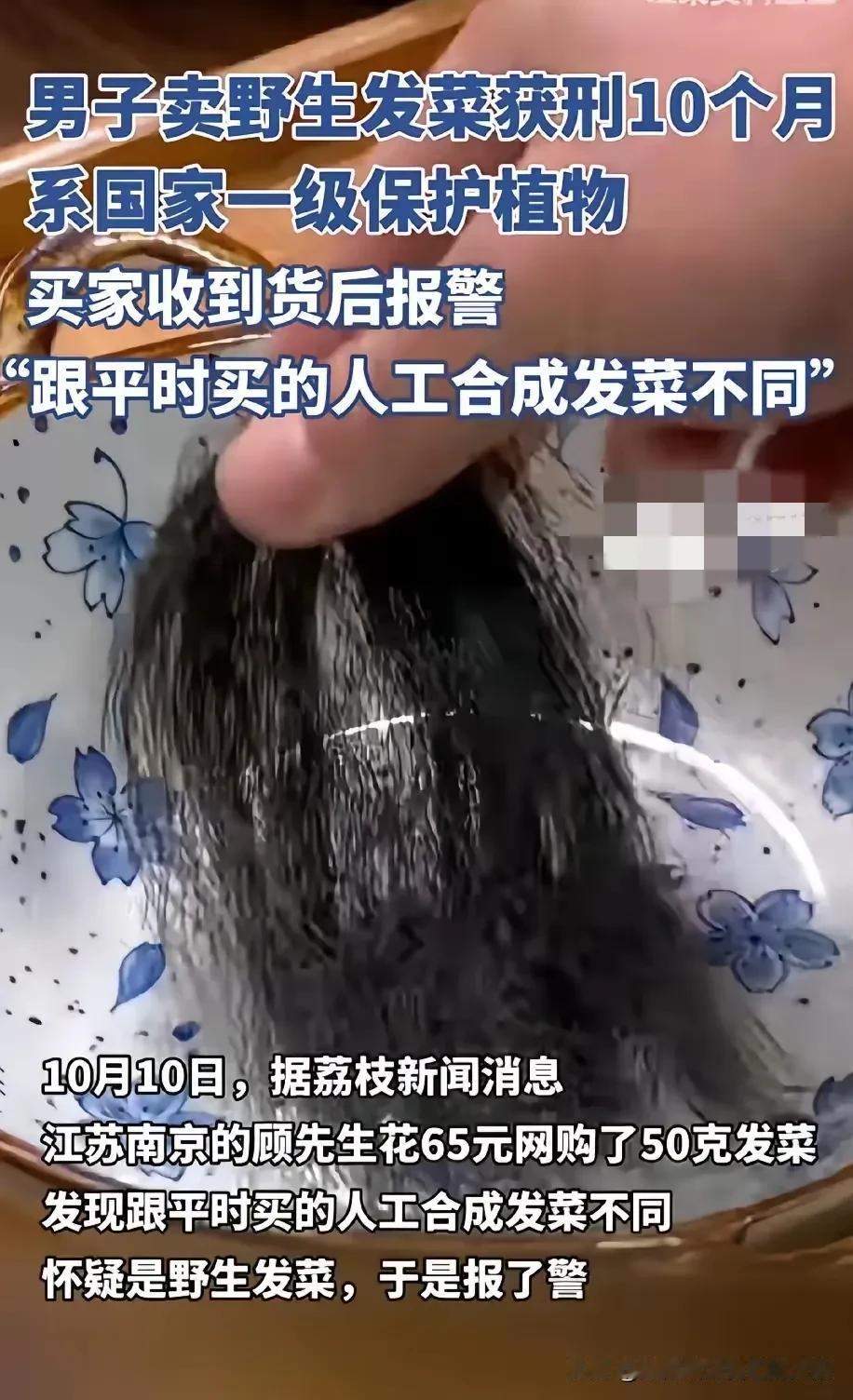 牛啊，有人在网上花了65元买发菜，收到发现和他平时买的合成的不一样，该买家怀疑卖